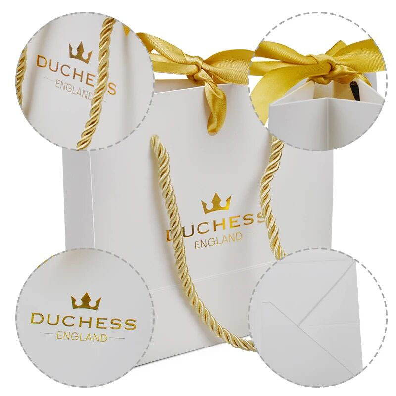 Custom Printed White Gift Bags with Your Own Logo Metallic Handle Paper Bags for Sale