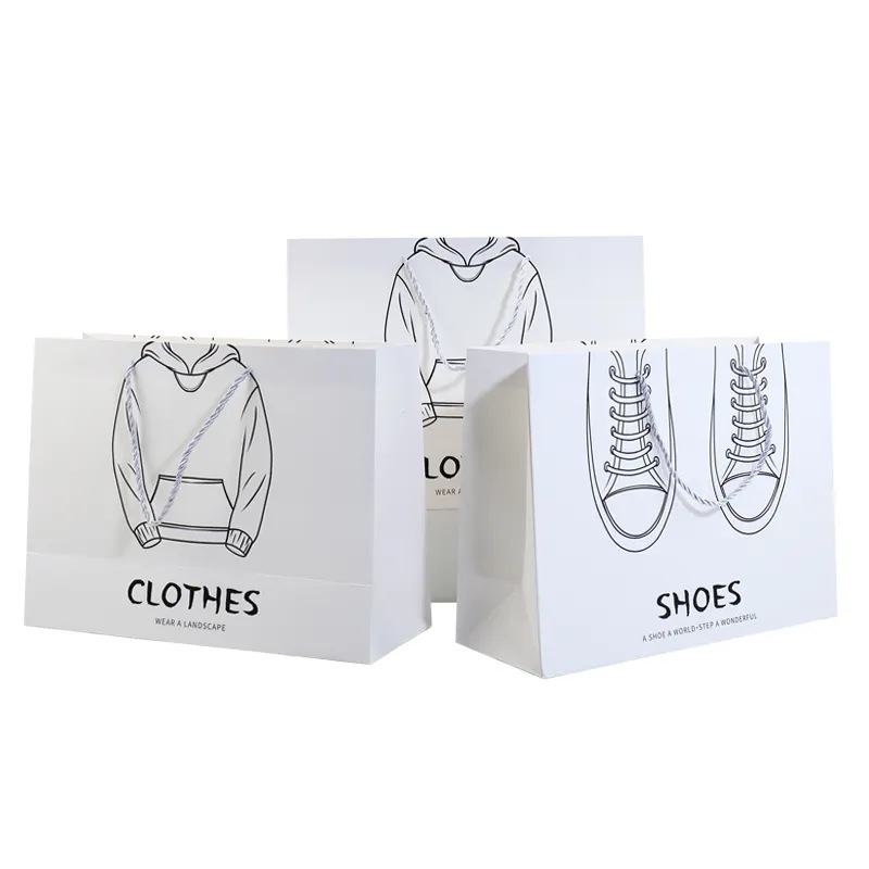 Custom Printed Clothes Store Packaging Paper Gift Bags Boutique Shopping Paper Bags with Logo